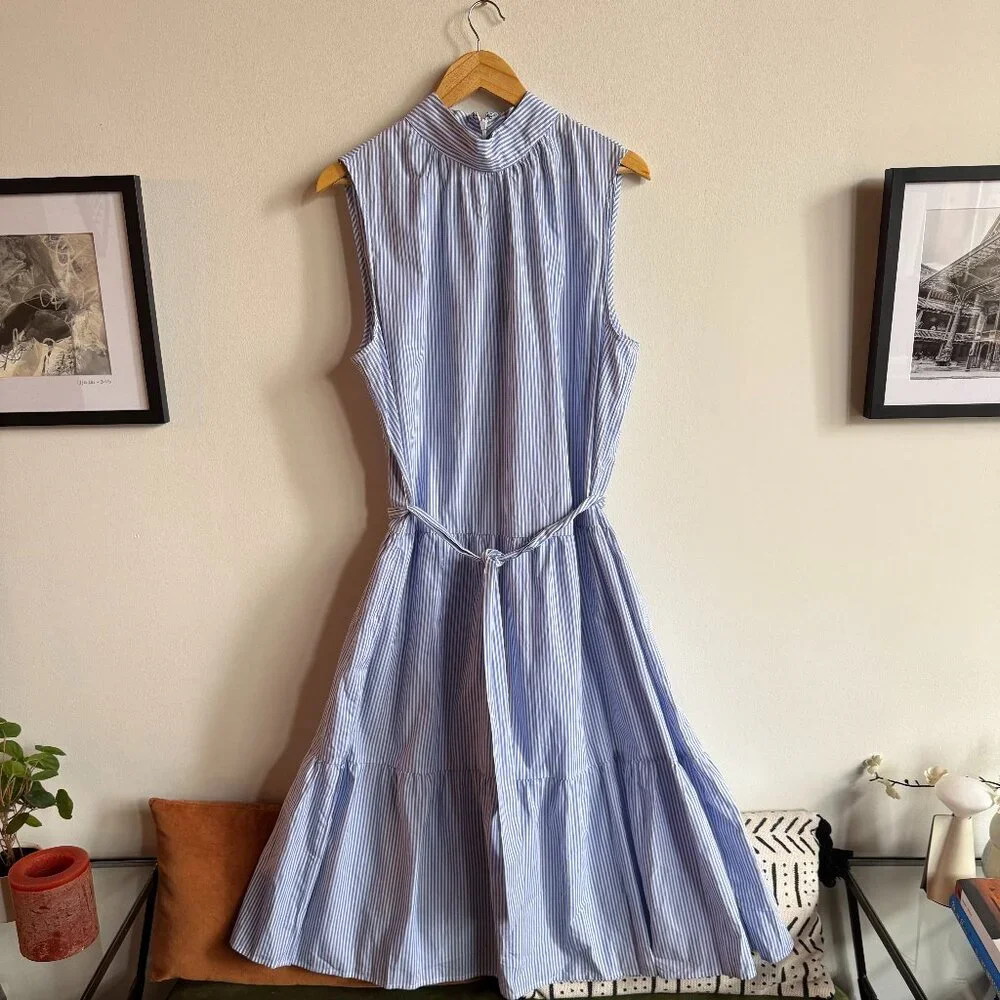 NWT Who What Wear Women's Blue Striped Mock-Neck Dress - Plus Size - Picture 1 of 5
